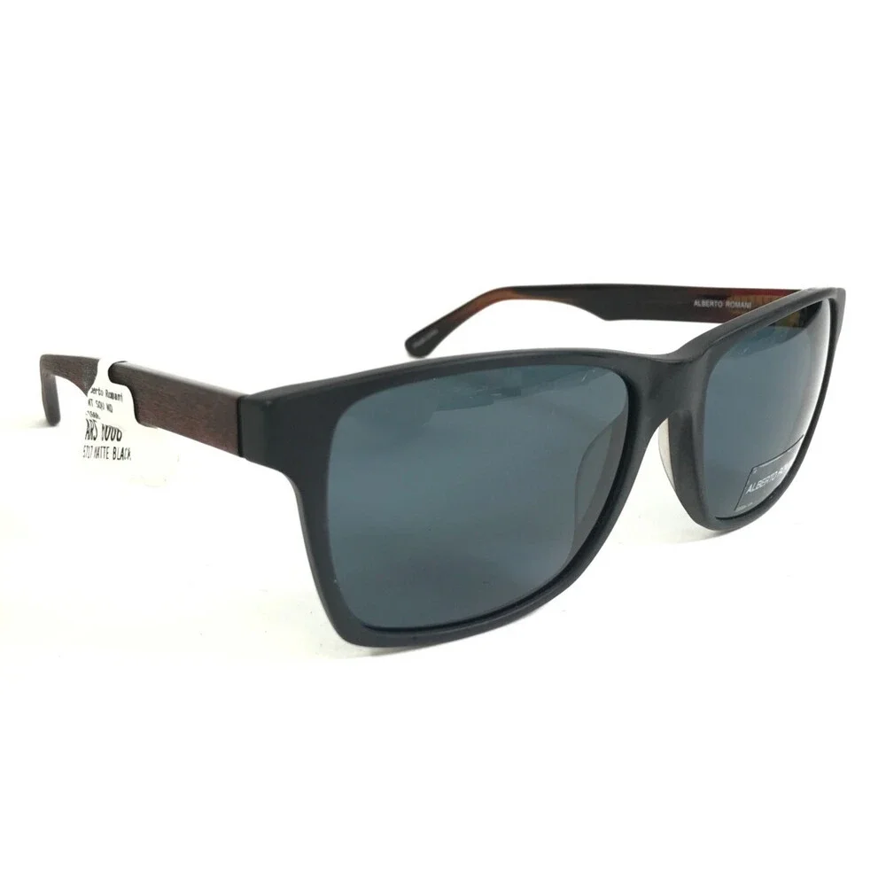 Alberto Romani Sunglasses ARS6008 MT BK Matte Black Brown Woodgrain Gray Lenses